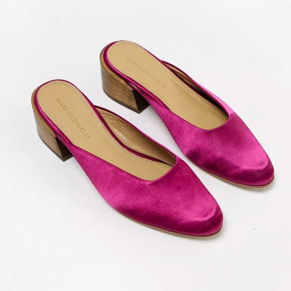 Mari Giudicelli Leblon Mules in Fuscia Satin